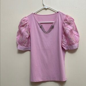 Elegant Pink Puff Sleeve Top size S